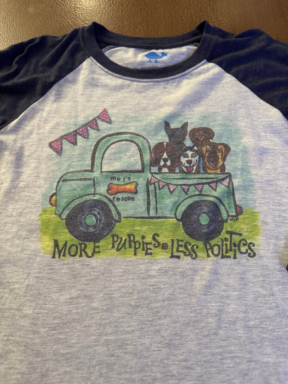 Luckybird Clothing Co - "More Puppies Less Politics" Raglan Navy Blue - Size Med